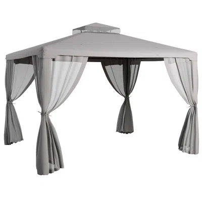 Hivvago 9.6' X 11.6' Garden Gazebo With Double Roof In Gray