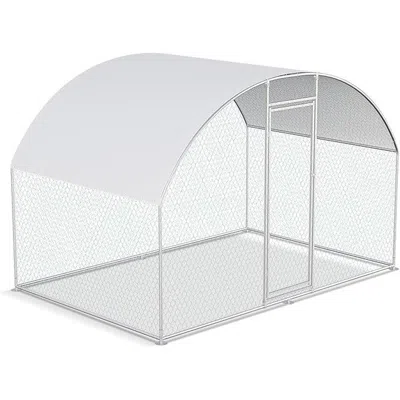Hivvago 9.8 Ft X 6.6 Ft Outdoor Metal Chicken Coop With Dome Roof And Waterproof Cover In Silver