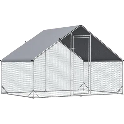 Hivvago 9.8 Ft X 6.6 Ft. Outdoor Yard Metal Walk-in Chicken Coop With Waterproof Cover In Silver