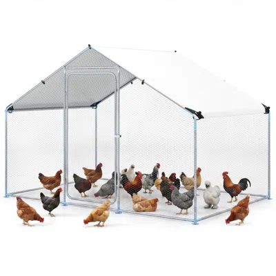Hivvago 9.8 X 6.7 Feet Large Metal Chicken Coop With Waterproof Cover In Silver