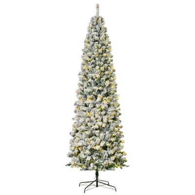 Hivvago 9ft Pre-lit Snow-flocked Slim Douglas Fir Artificial Christmas Tree With Realistic Branches In Multi