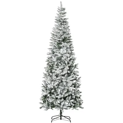 Hivvago 9ft Unlit Snow-flocked Slim Pine Artificial Christmas Tree With Realistic Branches And 1084 Tips In White