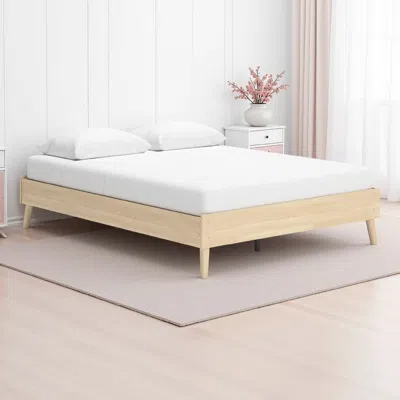 Hivvago Abis Queen Platform Bed, Natural Brown Wood, Low Profile Tapered Legs