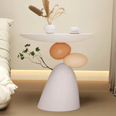 Hivvago Abstract Plant Art Decor Resin Side Table In White