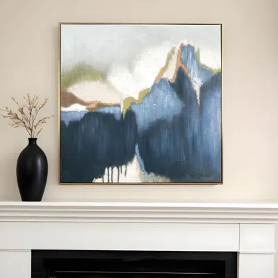 Hivvago Abstract Vision Gold Floater Frame Painting Wall Art In Blue