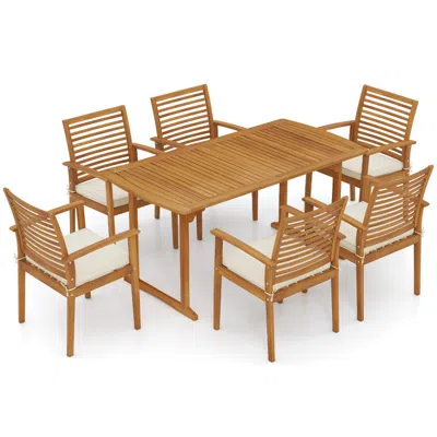Hivvago Acacia Wood 7-piece Patio Dining Set With Umbrella Hole