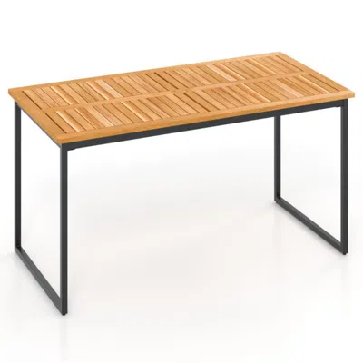 Hivvago Acacia Wood Dining Table For 6 People With Slatted Tabletop And Umbrella Hole In Brown