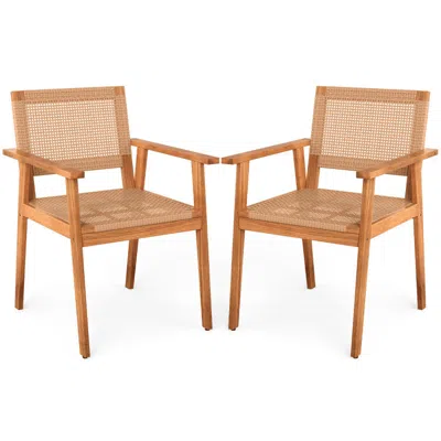Hivvago Acacia Wood Outdoor Dining Chairs Set Of 2 Pe Rattan Patio Chairs With Backrests And Armrests