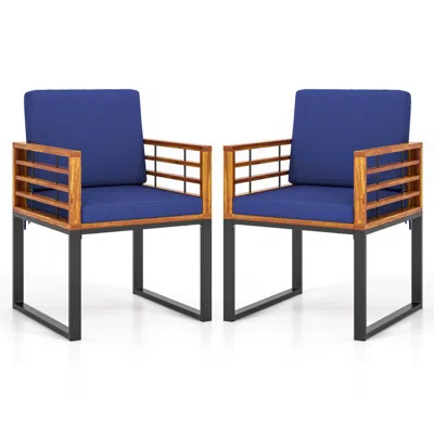 Hivvago Acacia Wood Outdoor Dining Chairs Set Of 2 With Soft Cushions In Multi