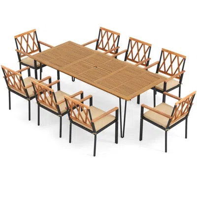 Hivvago Acacia Wood Outdoor Furniture Set 9 Pieces Patio Dining Set With 8 Chairs In Brown