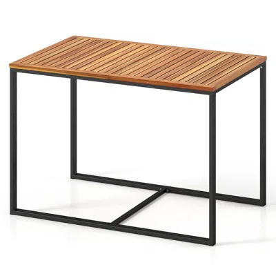 Hivvago Acacia Wood Patio Dining Table With Metal Frame In Brown