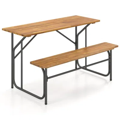 Hivvago Acacia Wood Patio Table Bench For 2 People One-side Picnic Table