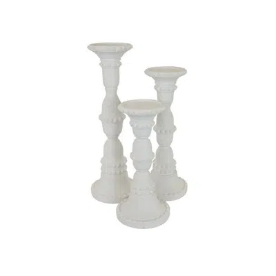 Hivvago Accent Candle Holder Set Of 3, Tall Pillars, Heavy Base, White Resin