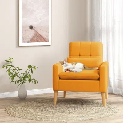 Hivvago Accent Chair With Lumbar Pillow Natural Rubber Wood Legs Padded Cushions-yellow