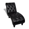 Hivvago Accent Chaise Lounger, Curved, Deep Button Tufted Black Faux Leather