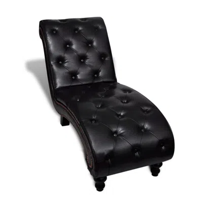 Hivvago Accent Chaise Lounger, Curved, Deep Button Tufted Black Faux Leather