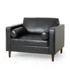 Hivvago Accent Club Chair, 45 Inch Padded Seat, Birch Wood Legs, Black Faux Leather
