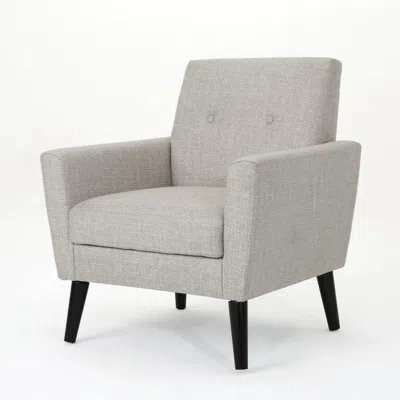 Hivvago Accent Club Chair, Nailhead Trim Scrolled Arms, Birch Wood And Beige Fabric In Gray
