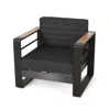 Hivvago Accent Club Chair, Slat Panel Design, Modern Open Back, Aluminum Black Wood In Gray
