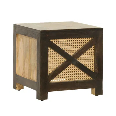 Hivvago Accent Ottoman Table, 16 Inch Square, Boho Style, Cane Wicker In Multi
