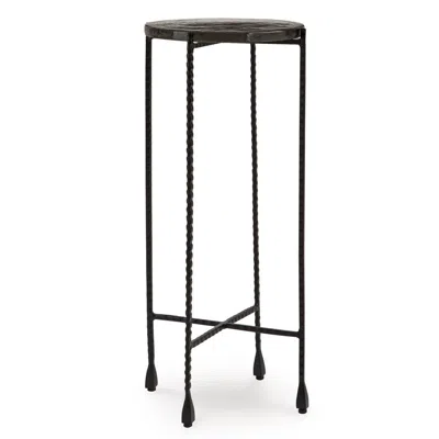 Hivvago Accent Table, 11 Inch Glass Top, Industrial Black Forged Iron Legs