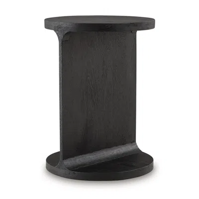 Hivvago Accent Table, I Shaped Mango Wood Body, Sandblasted Black 16 Inch