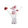 Hivvago Accent Table Lamp, Led, Red Roses, Crystal Square Vase, Chrome 21 Inch