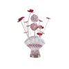 Hivvago Accent Table Lamp, Led, Red Roses Fan Crystal Vase, Chrome 22 Inch In Pink