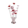 Hivvago Accent Table Lamp, Led, Red Roses Trumpet Crystal Vase, Chrome 21 Inch In Pink