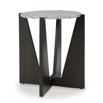 Hivvago Accent Table, Round Terrazzo Tabletop, 25 Inch, Dark Brown Mango Wood