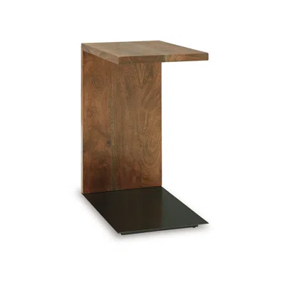Hivvago Accent Table, Solid Wood C Shape Design, 18 Inch, Dark Brown