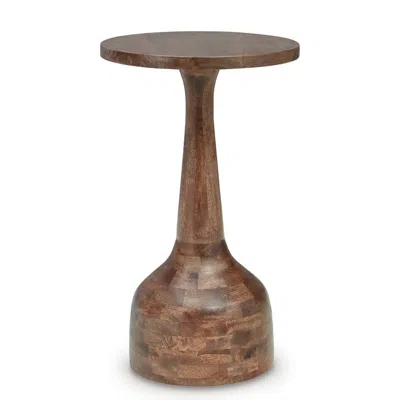 Hivvago Accent Table, Solid Wood Turned Design, 14 Inch, Medium Brown Finish