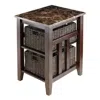Hivvago Accent Table With 2 Foldable Corn Husk Baskets Faux Marble Top Chocolate And Walnut