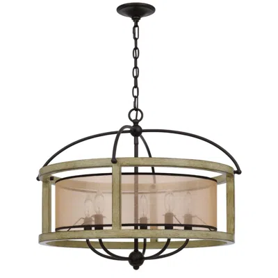 Hivvago Acia 26 Inch Chandelier, Classic Round Organza Shade Wood, Metal