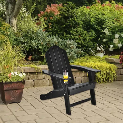 Hivvago Adirondack Chair With Integrated Cup Holder For Garden Or Porch Use In Black