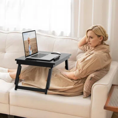 Hivvago Adjustable Bamboo Laptop Desk With Tilting Top And Drawer-brown