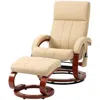 Hivvago Adjustable Beige Faux Leather Electric Remote Massage Recliner Chair W/ Ottoman In Neutral