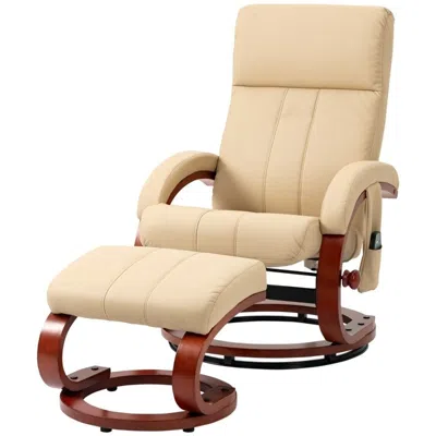 Hivvago Adjustable Beige Faux Leather Electric Remote Massage Recliner Chair W/ Ottoman In Neutral
