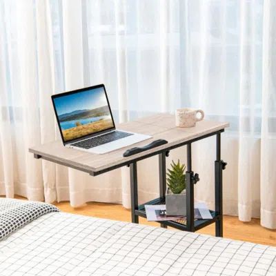 Hivvago Adjustable C-shaped Bedside Table With Wheels-natural In Neutral