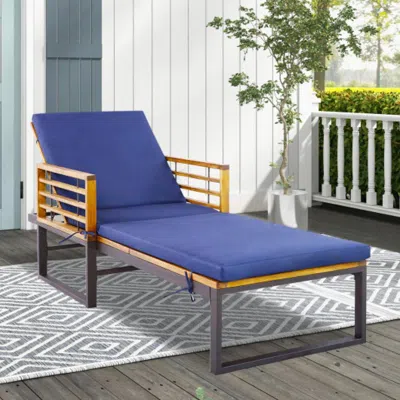 Hivvago Adjustable Cushioned Patio Chaise Lounge Chair With 4-level Backrest-navy In Blue