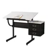 Hivvago Adjustable Drafting Table With Stool & 3 Drawers - White