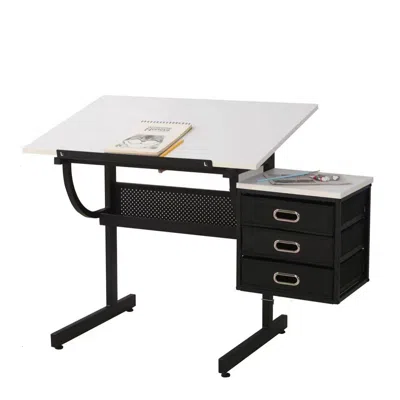 Hivvago Adjustable Drafting Table With Stool & 3 Drawers - White