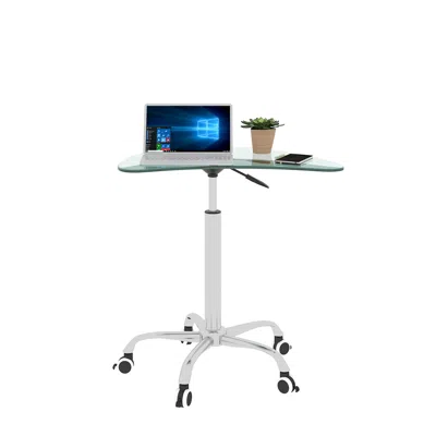 Hivvago Adjustable Height Transparent Tempered Glass Table Desk Table With Lockable Wheels - Transparent In White