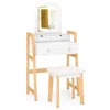 Hivvago Adjustable Height Vanity Desk Set With 3-color Led Lighted Mirror And Drawers