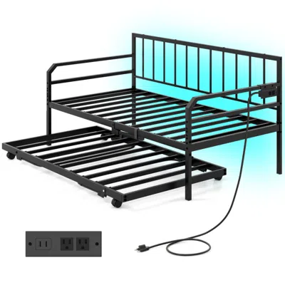 Hivvago Adjustable Metal Twin Size Daybed With Charging Station And Led Light In Black