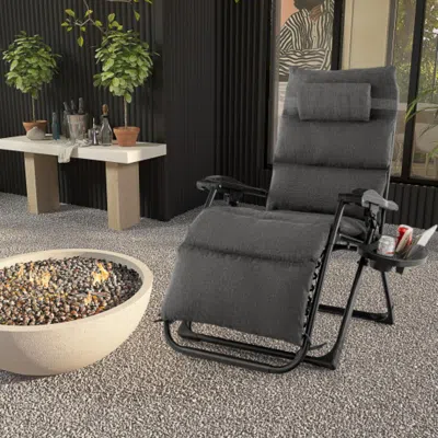Hivvago Adjustable Metal Zero Gravity Lounge Chair With Removable Cushion And Cup Holder Tray-beige In Brown