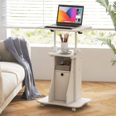 Hivvago Adjustable Mobile Standing Desk Cart With Tilt Desktop And Cabinet-white