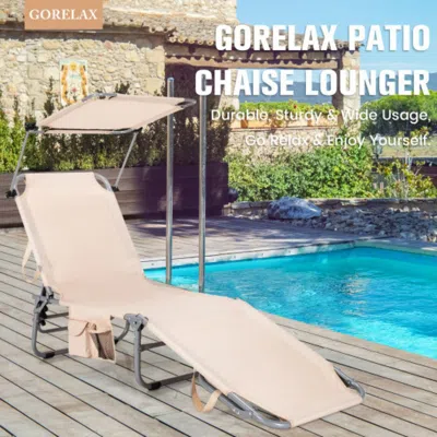 Hivvago Adjustable Outdoor Beach Patio Pool Recliner With Sun Shade-navy In Neutral