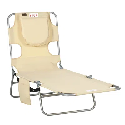Hivvago Adjustable Outdoor Chaise Lounge Chair With Pillow In Neutral