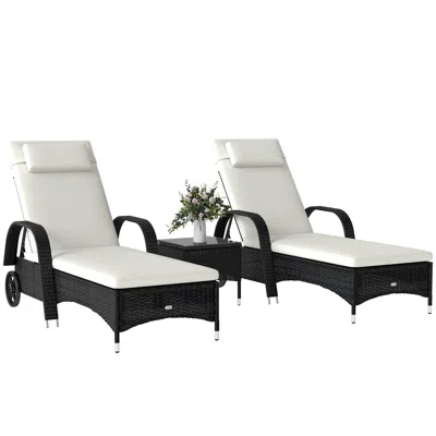 Hivvago Adjustable Outdoor Chaise Lounge Set With Wheels And Cushions In White